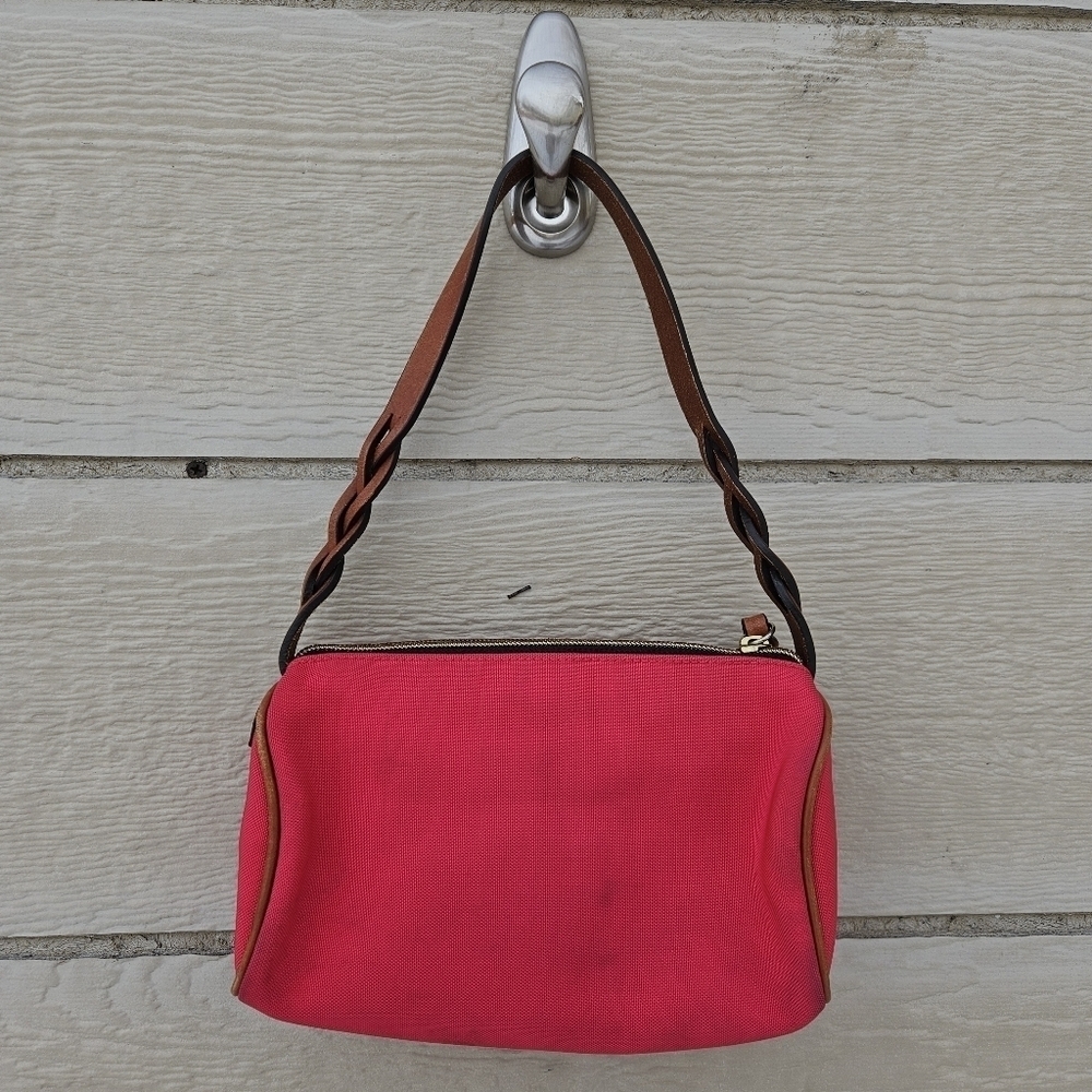 Dooney & Bourke hot pink canvas small purse with brown leather strap - Picture 2 of 15